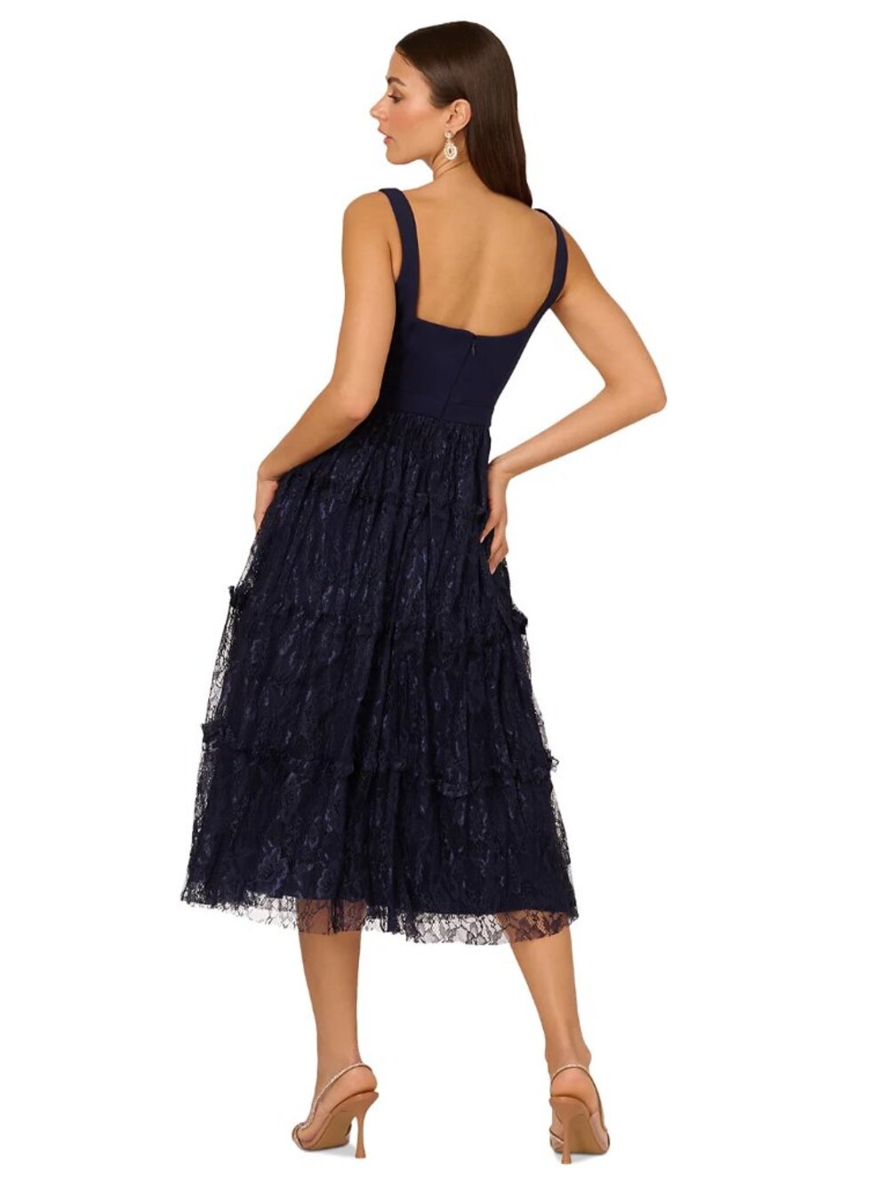 Adriannav Women's Crepe and Lace Midi Dress Size 8 - Picture 3 of 9